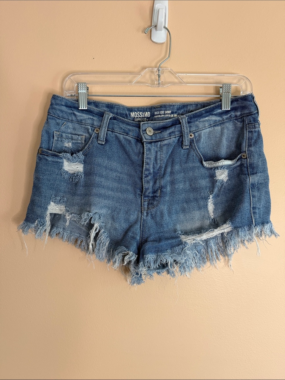 Mossimo Supply Co. Medium Blue Frayed Hem Distressed Denim Shorts